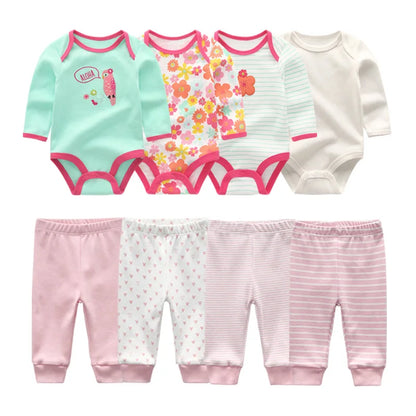 8-Piece Cotton Bodysuit & Pants Baby Set | Long Sleeve Cartoon Print 0-12M