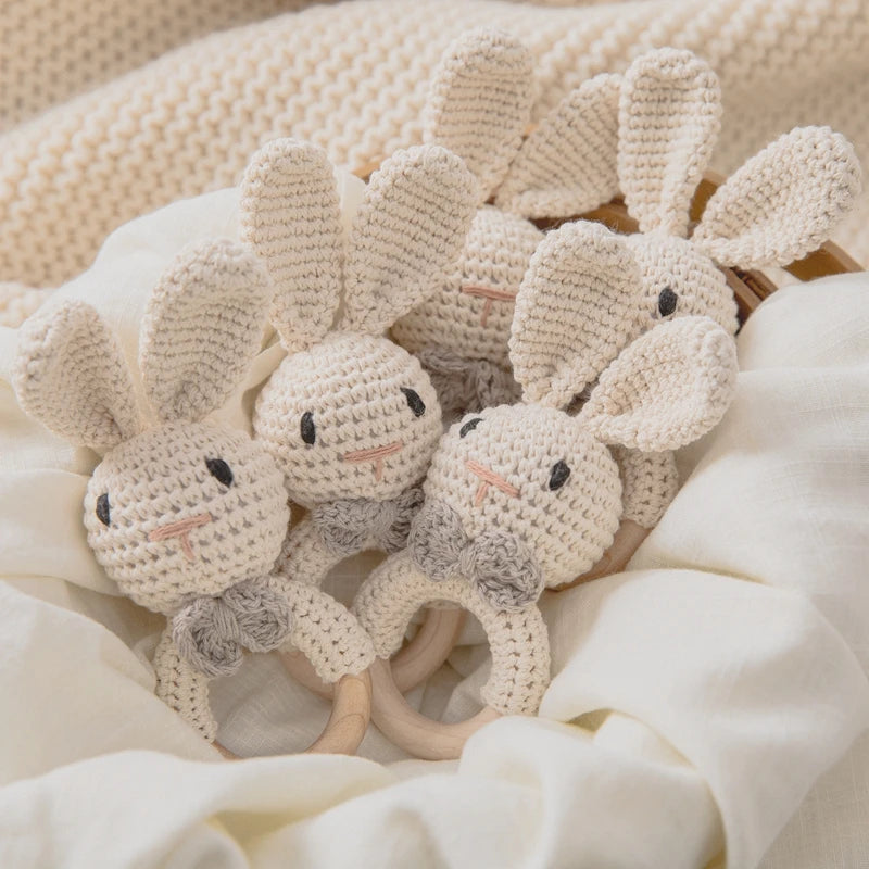 Crochet Amigurumi Bunny Baby Rattle — Handknit Newborn Toy