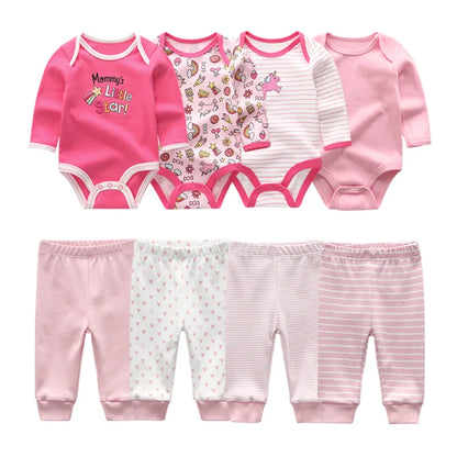 6-Piece Cotton Bodysuit & Pants Baby Set | Long Sleeve Cartoon Print 0-12M