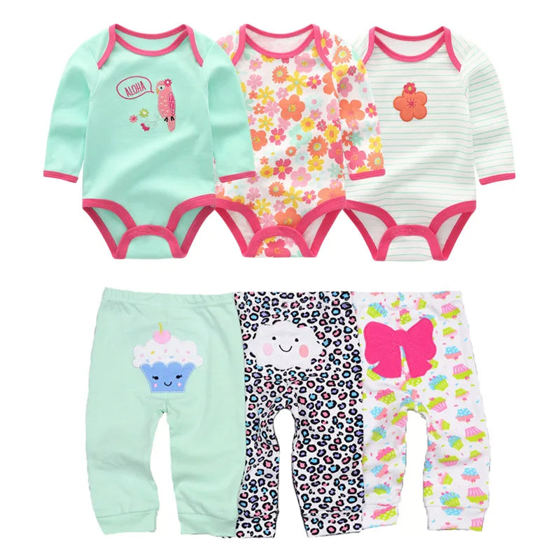 8-Piece Cotton Bodysuit & Pants Baby Set | Long Sleeve Cartoon Print 0-12M