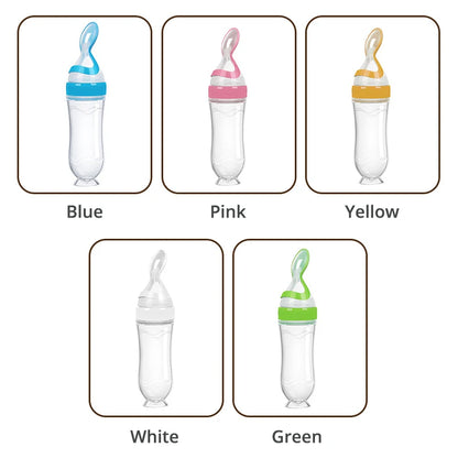 Silicone Baby Squeeze Feeding Bottle with Spoon | Rice Cereal & Food Supplement Feeder