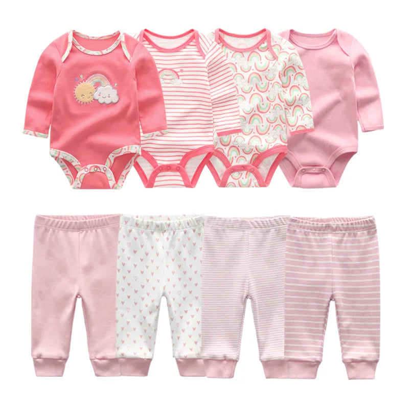 8-Piece Cotton Bodysuit & Pants Baby Set | Long Sleeve Cartoon Print 0-12M