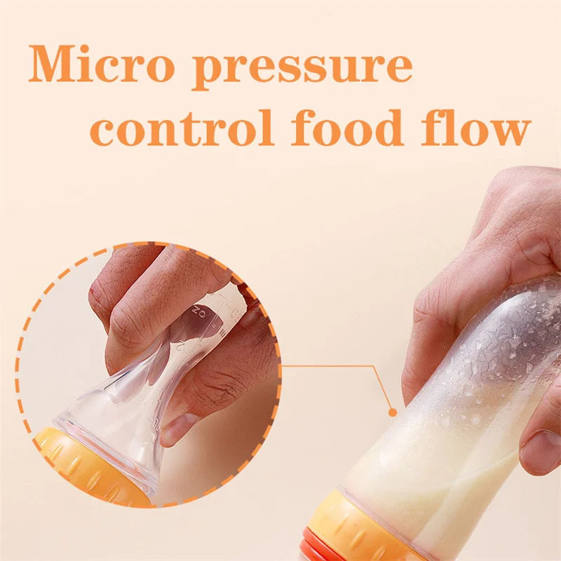 Silicone Baby Squeeze Feeding Bottle with Spoon | Rice Cereal & Food Supplement Feeder
