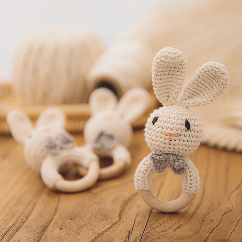 Crochet Amigurumi Bunny Baby Rattle — Handknit Newborn Toy