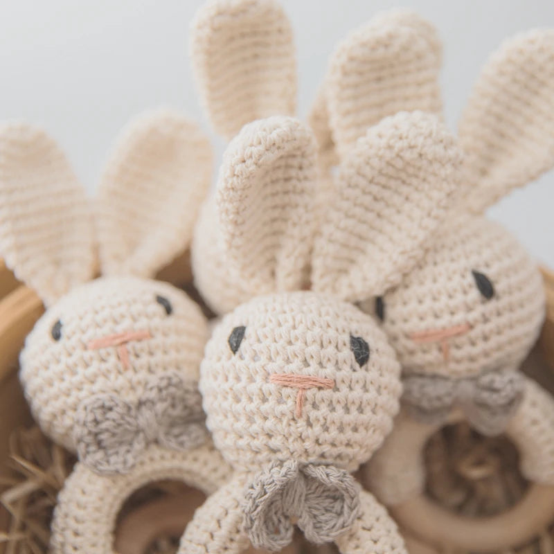 Crochet Amigurumi Bunny Baby Rattle — Handknit Newborn Toy