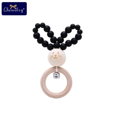 Silicone Baby Teether Bracelet with Wooden Ring — BPA Free