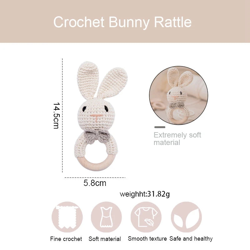 Crochet Amigurumi Bunny Baby Rattle — Handknit Newborn Toy