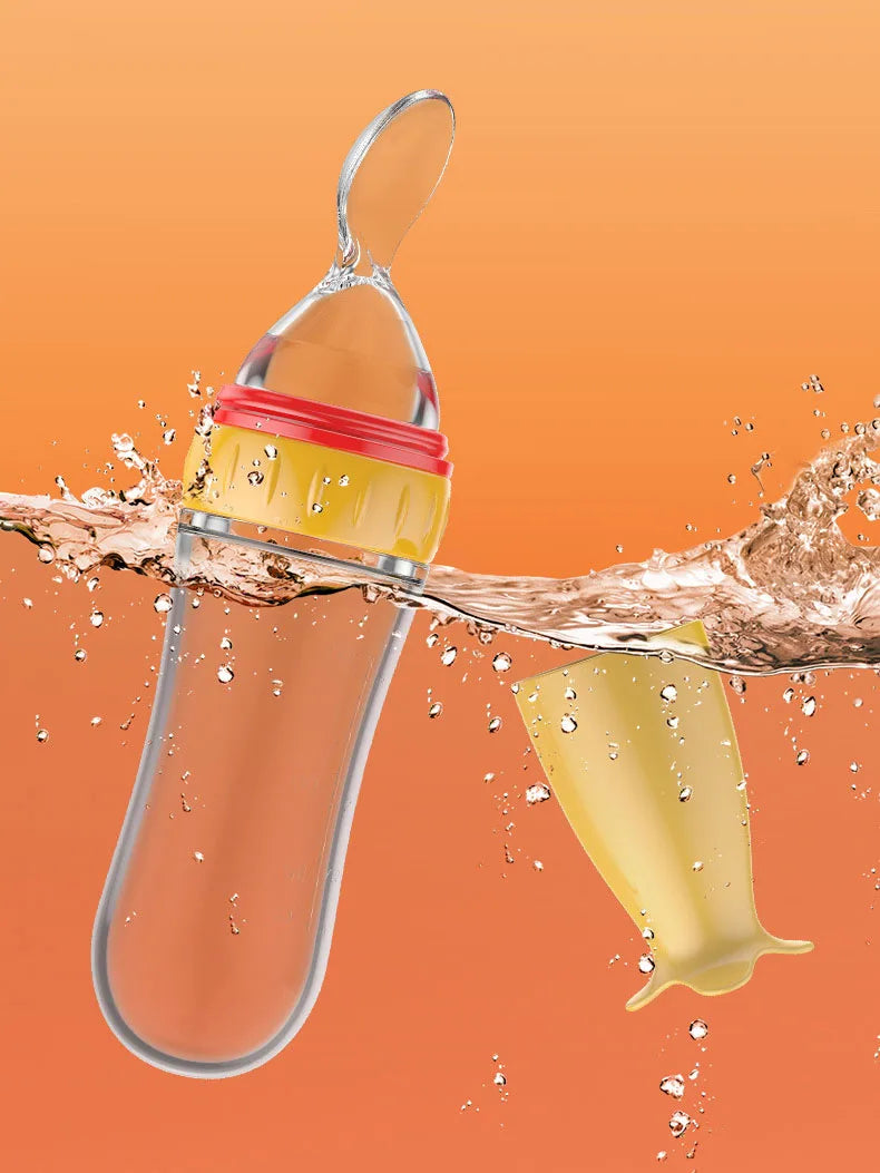 Silicone Baby Squeeze Feeding Bottle with Spoon | Rice Cereal & Food Supplement Feeder
