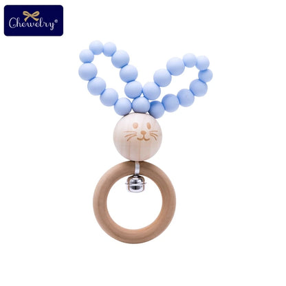 Silicone Baby Teether Bracelet with Wooden Ring — BPA Free
