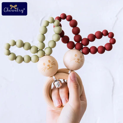 Silicone Baby Teether Bracelet with Wooden Ring — BPA Free