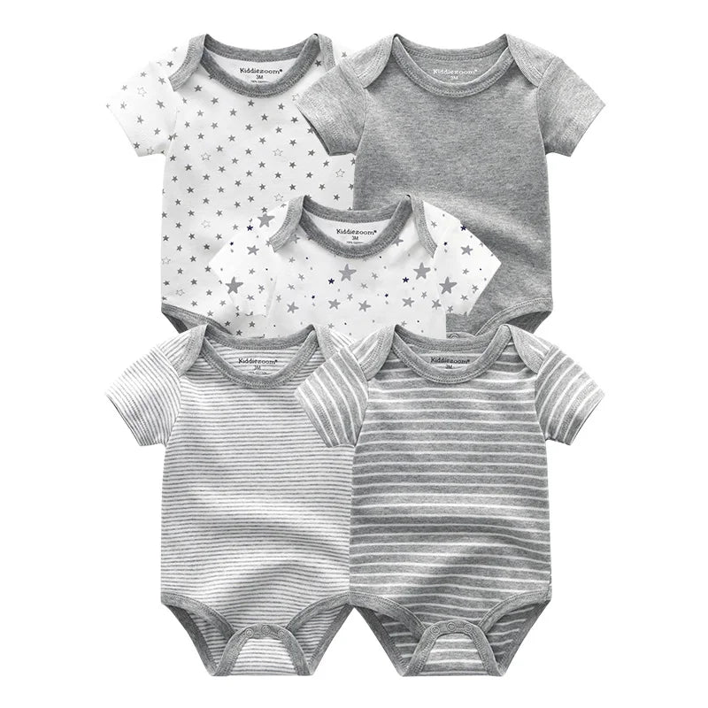 Baby Unisex Cotton Bodysuit 5-Pack | Short Sleeve Cartoon Print 0-12 Months