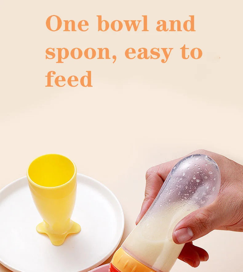 Silicone Baby Squeeze Feeding Bottle with Spoon | Rice Cereal & Food Supplement Feeder