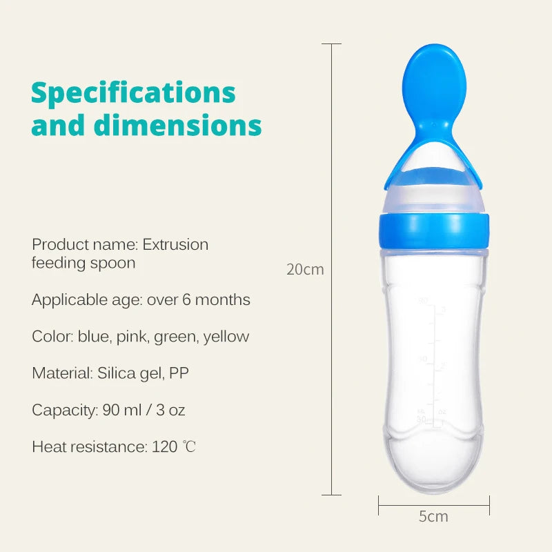 Silicone Baby Squeeze Feeding Bottle with Spoon | Rice Cereal & Food Supplement Feeder