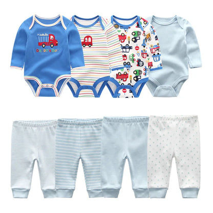 8-Piece Cotton Bodysuit & Pants Baby Set | Long Sleeve Cartoon Print 0-12M