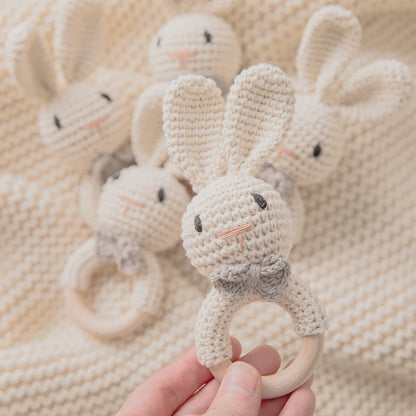Crochet Amigurumi Bunny Baby Rattle — Handknit Newborn Toy
