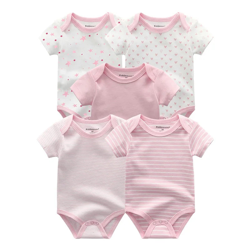 Baby Unisex Cotton Bodysuit 5-Pack | Short Sleeve Cartoon Print 0-12 Months