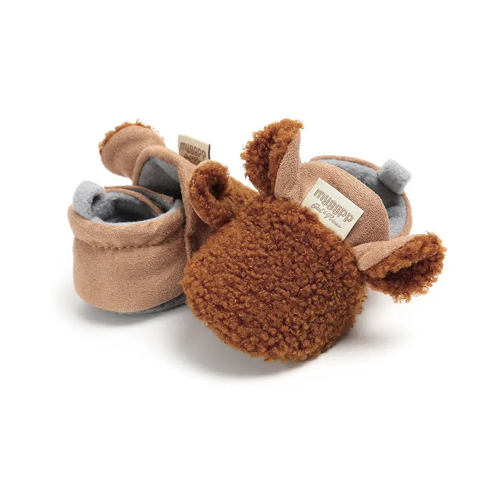 Baby Unisex Animal Ear Fur Slippers | Soft Sole First Walker Shoes 0-18 Months