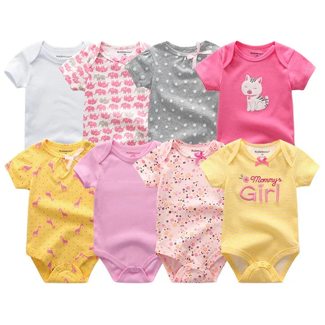 8-Piece Newborn Baby Romper Set | Short Sleeve 100% Cotton 0-12M