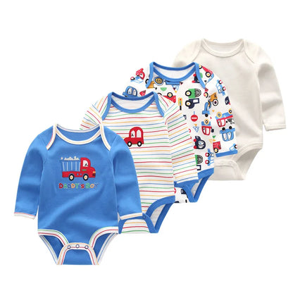 Baby Unisex Bodysuit 4-Pack | Long Sleeve Cotton Romper 0-12 Months