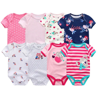 8-Piece Newborn Baby Romper Set | Short Sleeve 100% Cotton 0-12M