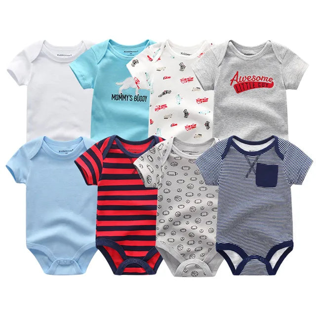 8-Piece Newborn Baby Romper Set | Short Sleeve 100% Cotton 0-12M