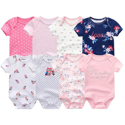 8-Piece Newborn Baby Romper Set | Short Sleeve 100% Cotton 0-12M