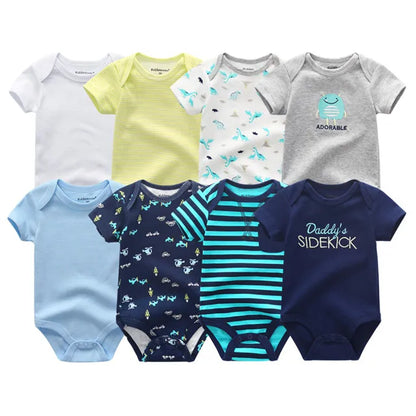 8-Piece Newborn Baby Romper Set | Short Sleeve 100% Cotton 0-12M