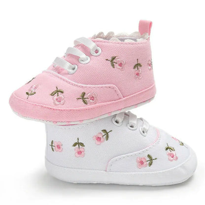 Baby Girl Embroidery Flower Shoes | Soft Sole Princess First Walkers 0-18 Months