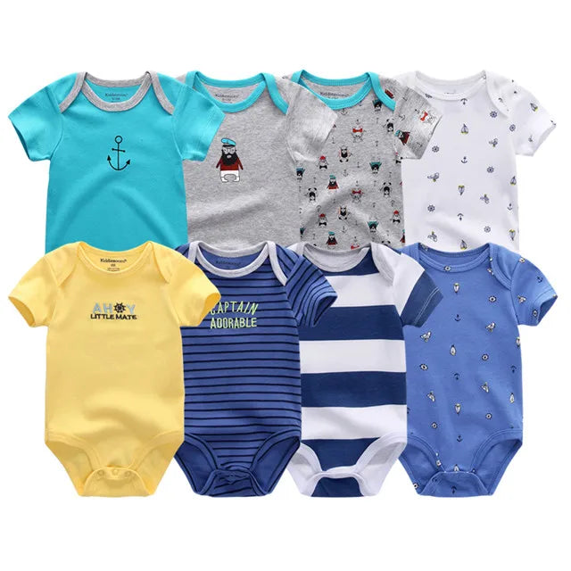 8-Piece Newborn Baby Romper Set | Short Sleeve 100% Cotton 0-12M