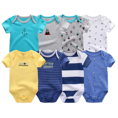 8-Piece Newborn Baby Romper Set | Short Sleeve 100% Cotton 0-12M