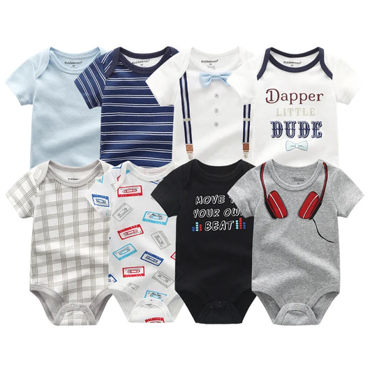 8-Piece Newborn Baby Romper Set | Short Sleeve 100% Cotton 0-12M