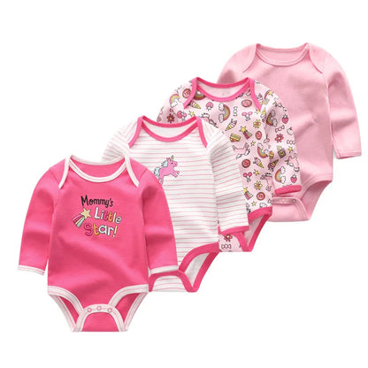 Baby Unisex Bodysuit 4-Pack | Long Sleeve Cotton Romper 0-12 Months