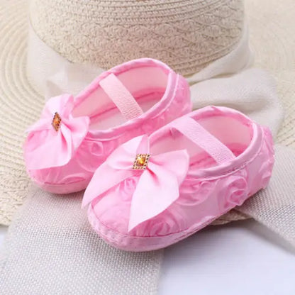 Baby Girl Bow Moccasin Soft Sole Crib Shoes | First Walker 0-18 Months