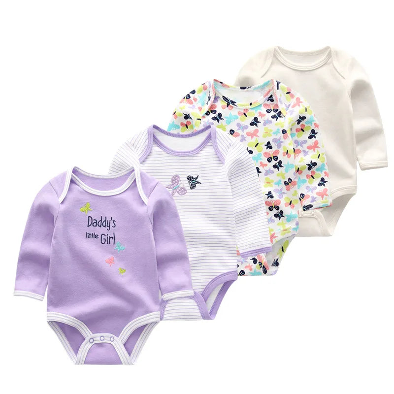 Baby Unisex Bodysuit 4-Pack | Long Sleeve Cotton Romper 0-12 Months