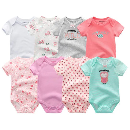 8-Piece Newborn Baby Romper Set | Short Sleeve 100% Cotton 0-12M