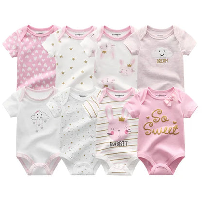8-Piece Newborn Baby Romper Set | Short Sleeve 100% Cotton 0-12M