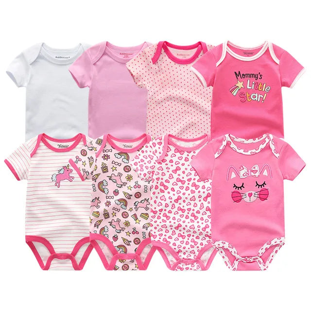 8-Piece Newborn Baby Romper Set | Short Sleeve 100% Cotton 0-12M