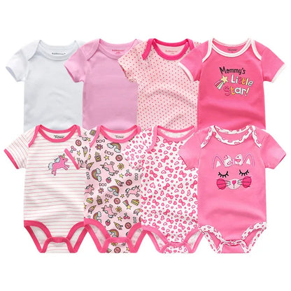 8-Piece Newborn Baby Romper Set | Short Sleeve 100% Cotton 0-12M