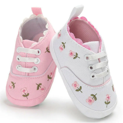 Baby Girl Embroidery Flower Shoes | Soft Sole Princess First Walkers 0-18 Months