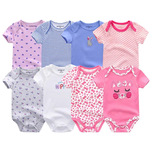 8-Piece Newborn Baby Romper Set | Short Sleeve 100% Cotton 0-12M