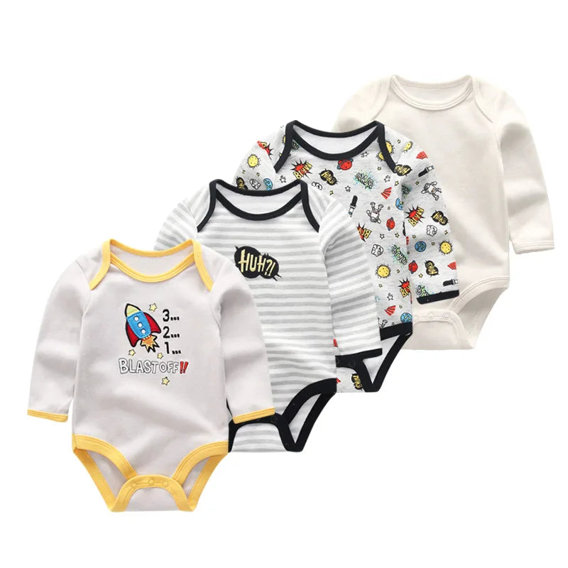 Baby Unisex Bodysuit 4-Pack | Long Sleeve Cotton Romper 0-12 Months