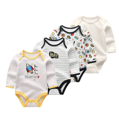 Baby Unisex Bodysuit 4-Pack | Long Sleeve Cotton Romper 0-12 Months