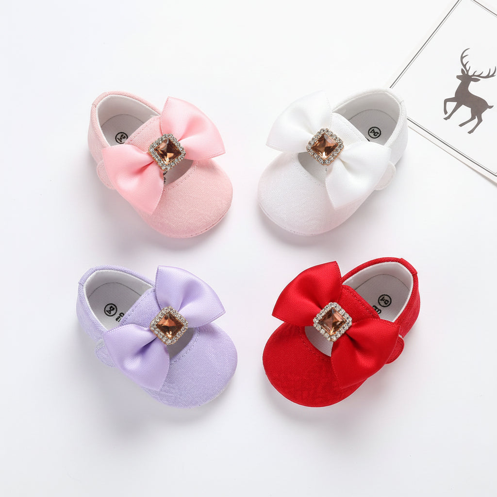 Baby Girl Bow Moccasin Soft Sole Crib Shoes | First Walker 0-18 Months