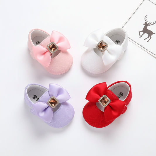 Baby Girl Bow Moccasin Soft Sole Crib Shoes | First Walker 0-18 Months