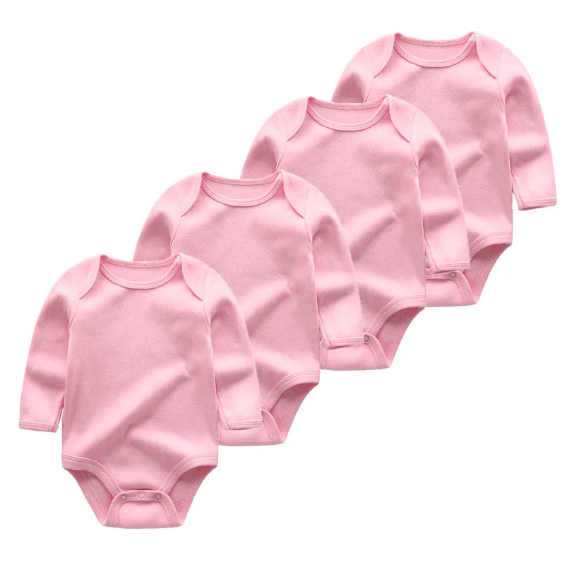 Baby Unisex Bodysuit 4-Pack | Long Sleeve Cotton Romper 0-12 Months