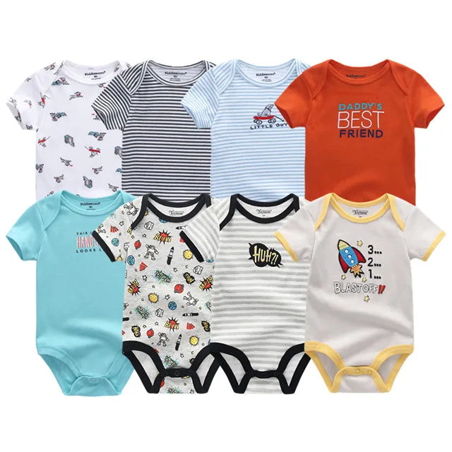 8-Piece Newborn Baby Romper Set | Short Sleeve 100% Cotton 0-12M