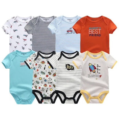 8-Piece Newborn Baby Romper Set | Short Sleeve 100% Cotton 0-12M