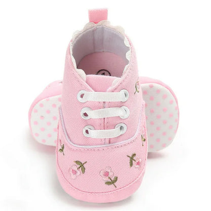 Baby Girl Embroidery Flower Shoes | Soft Sole Princess First Walkers 0-18 Months