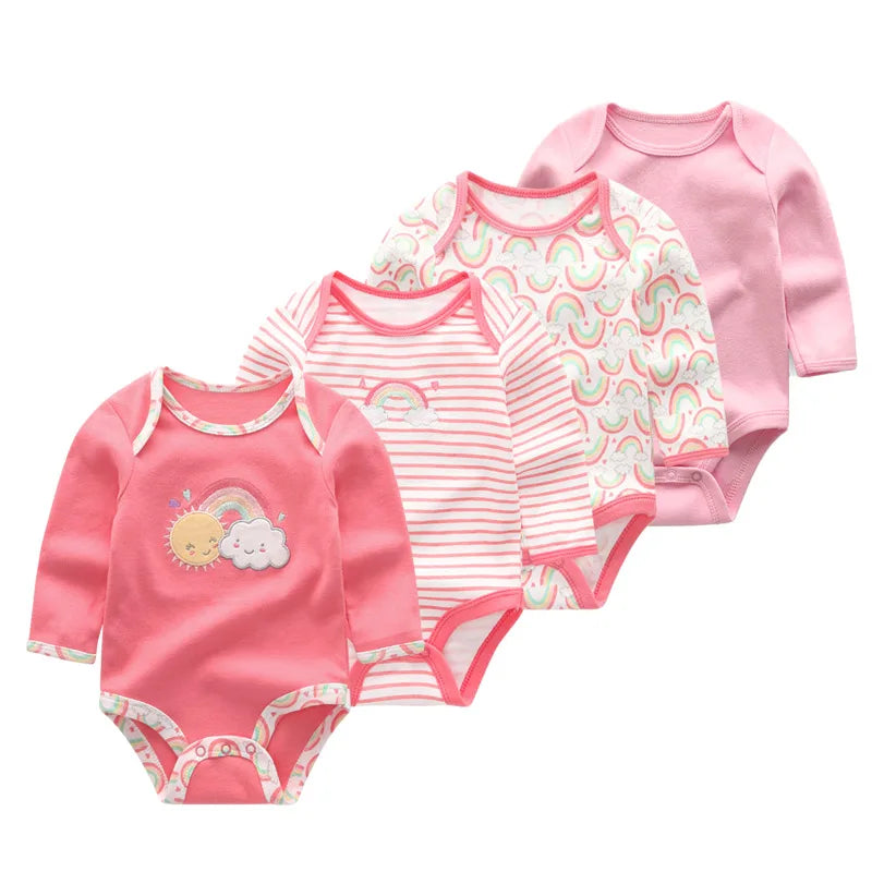 Baby Unisex Bodysuit 4-Pack | Long Sleeve Cotton Romper 0-12 Months