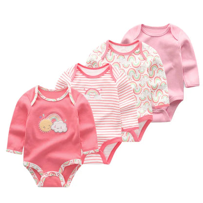 Baby Unisex Bodysuit 4-Pack | Long Sleeve Cotton Romper 0-12 Months